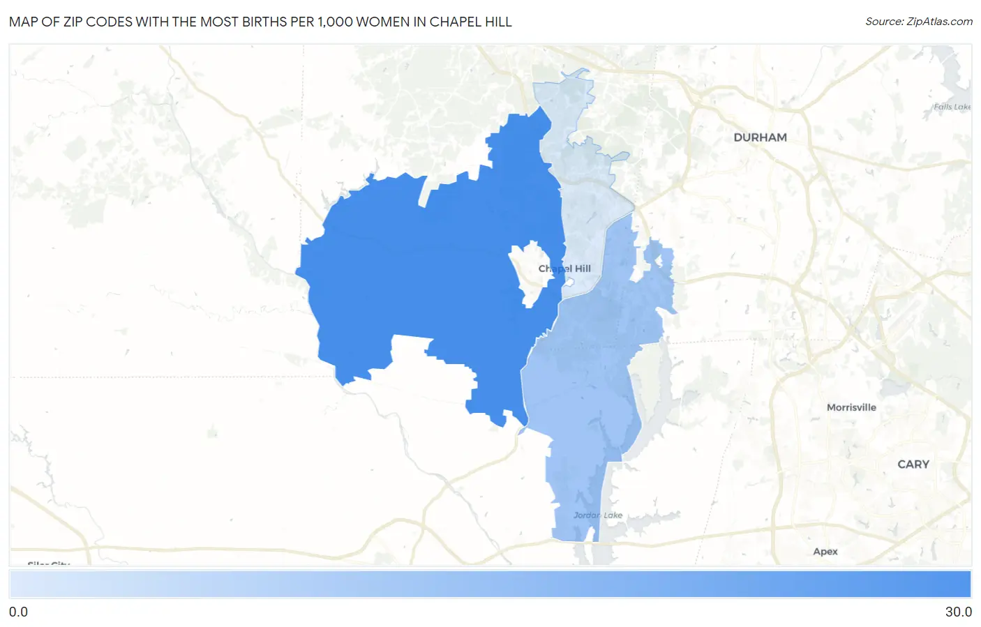 Zip Codes with the Most Births per 1,000 Women in Chapel Hill Map
