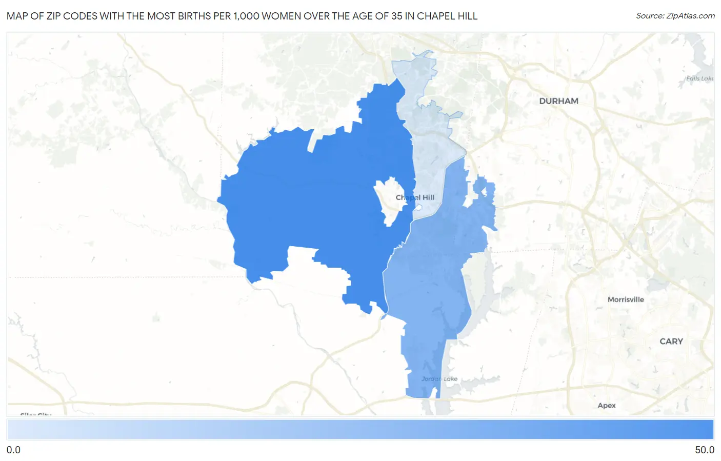 Zip Codes with the Most Births per 1,000 Women Over the Age of 35 in Chapel Hill Map