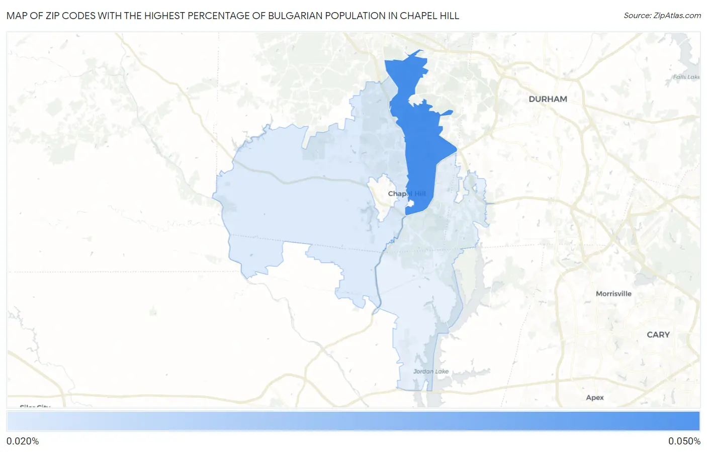 Zip Codes with the Highest Percentage of Bulgarian Population in Chapel Hill Map
