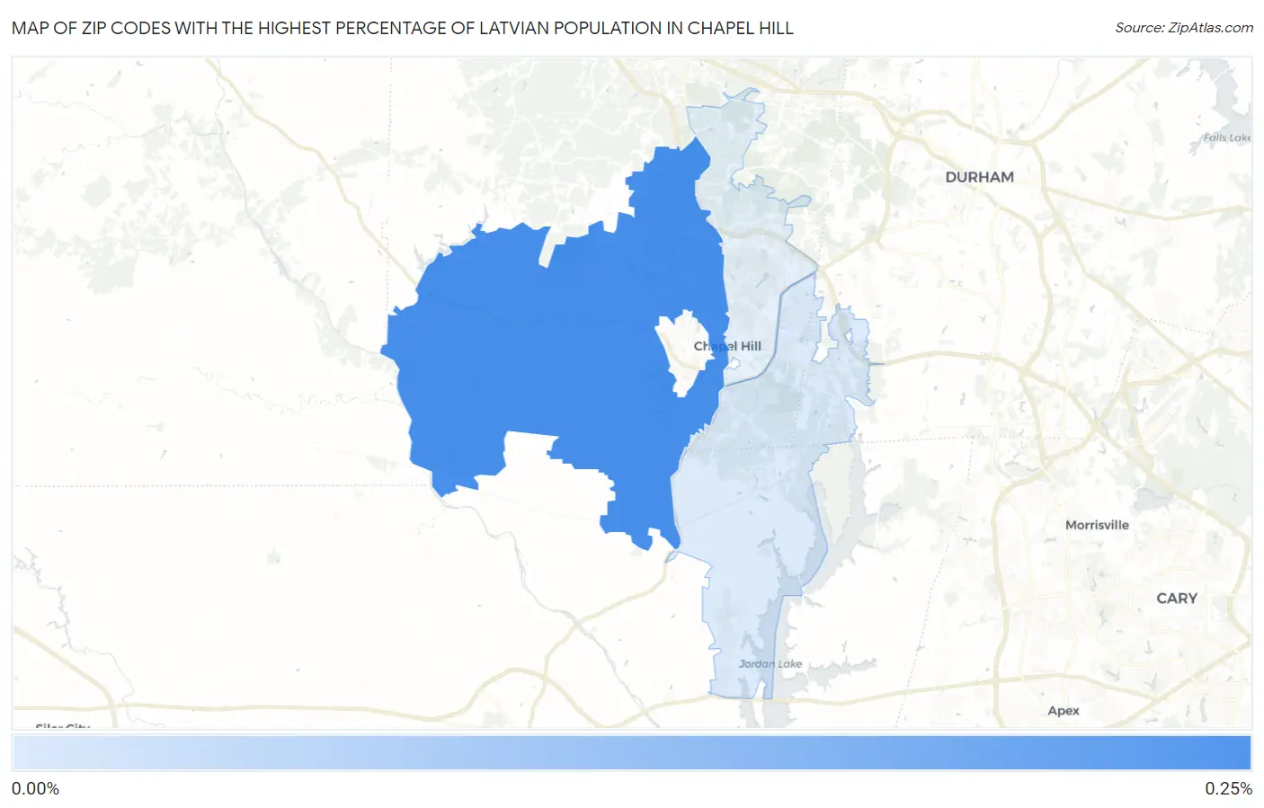 Zip Codes with the Highest Percentage of Latvian Population in Chapel Hill Map
