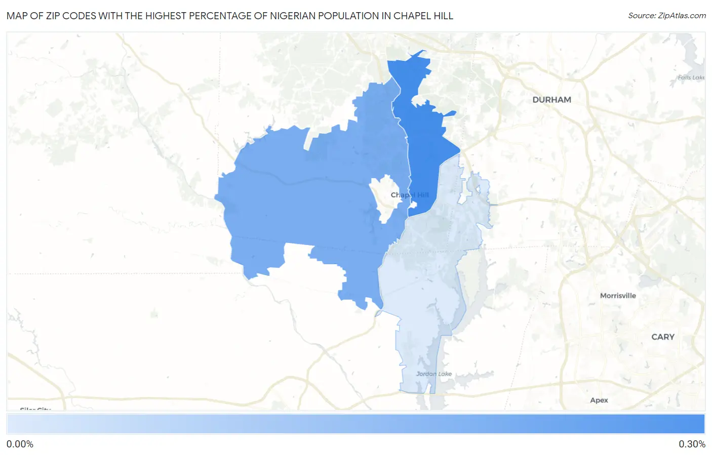Zip Codes with the Highest Percentage of Nigerian Population in Chapel Hill Map