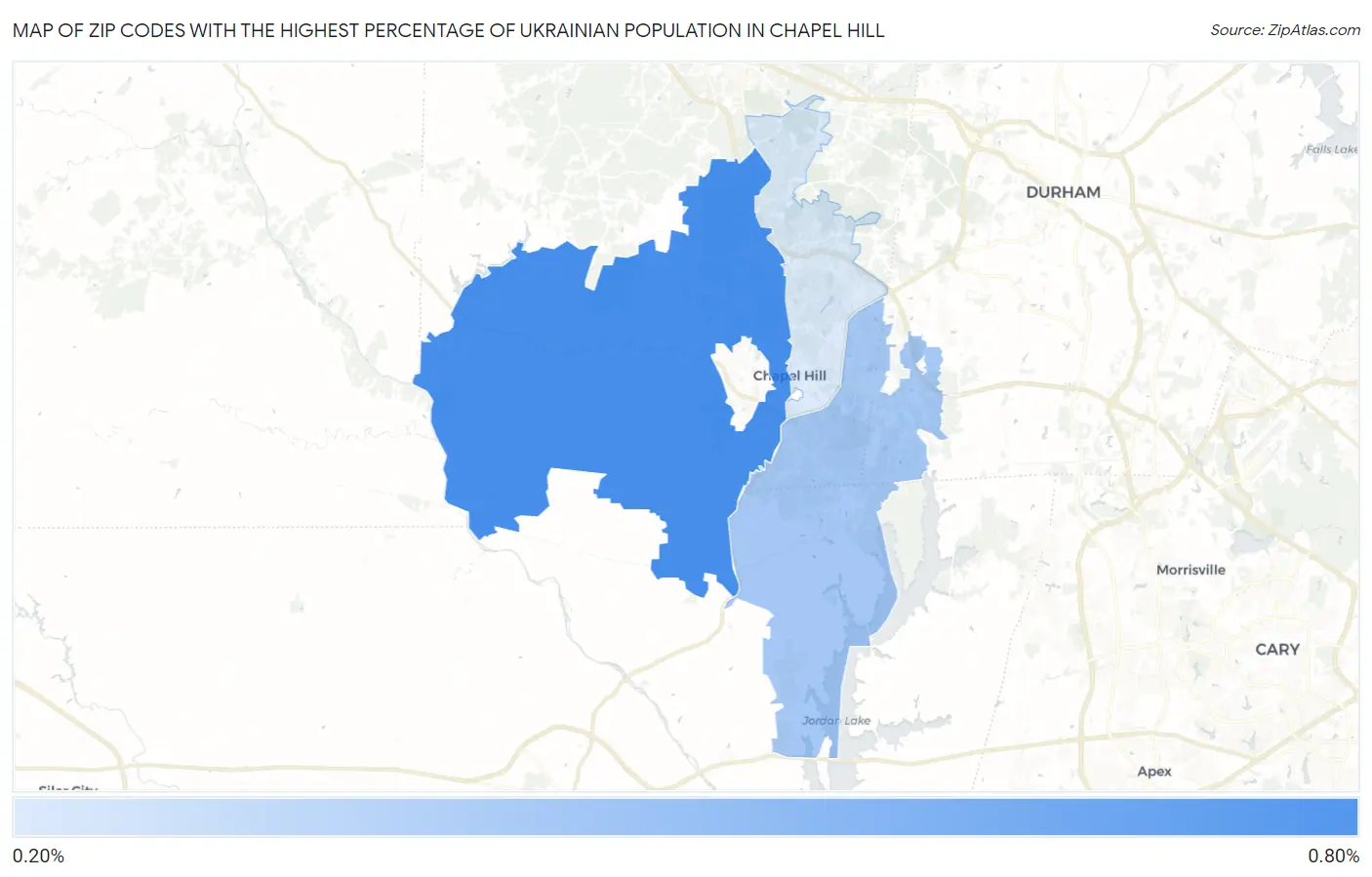Zip Codes with the Highest Percentage of Ukrainian Population in Chapel Hill Map