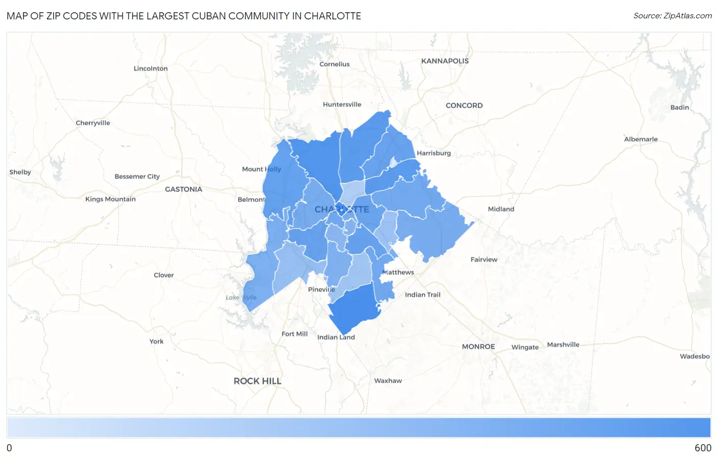 Zip Codes with the Largest Cuban Community in Charlotte Map