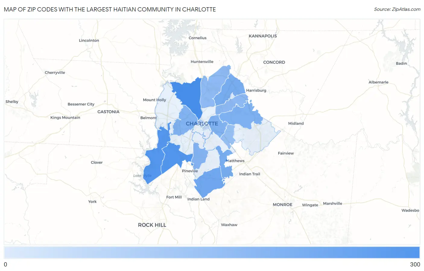 Zip Codes with the Largest Haitian Community in Charlotte Map