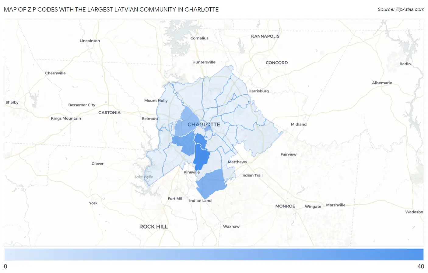 Zip Codes with the Largest Latvian Community in Charlotte Map