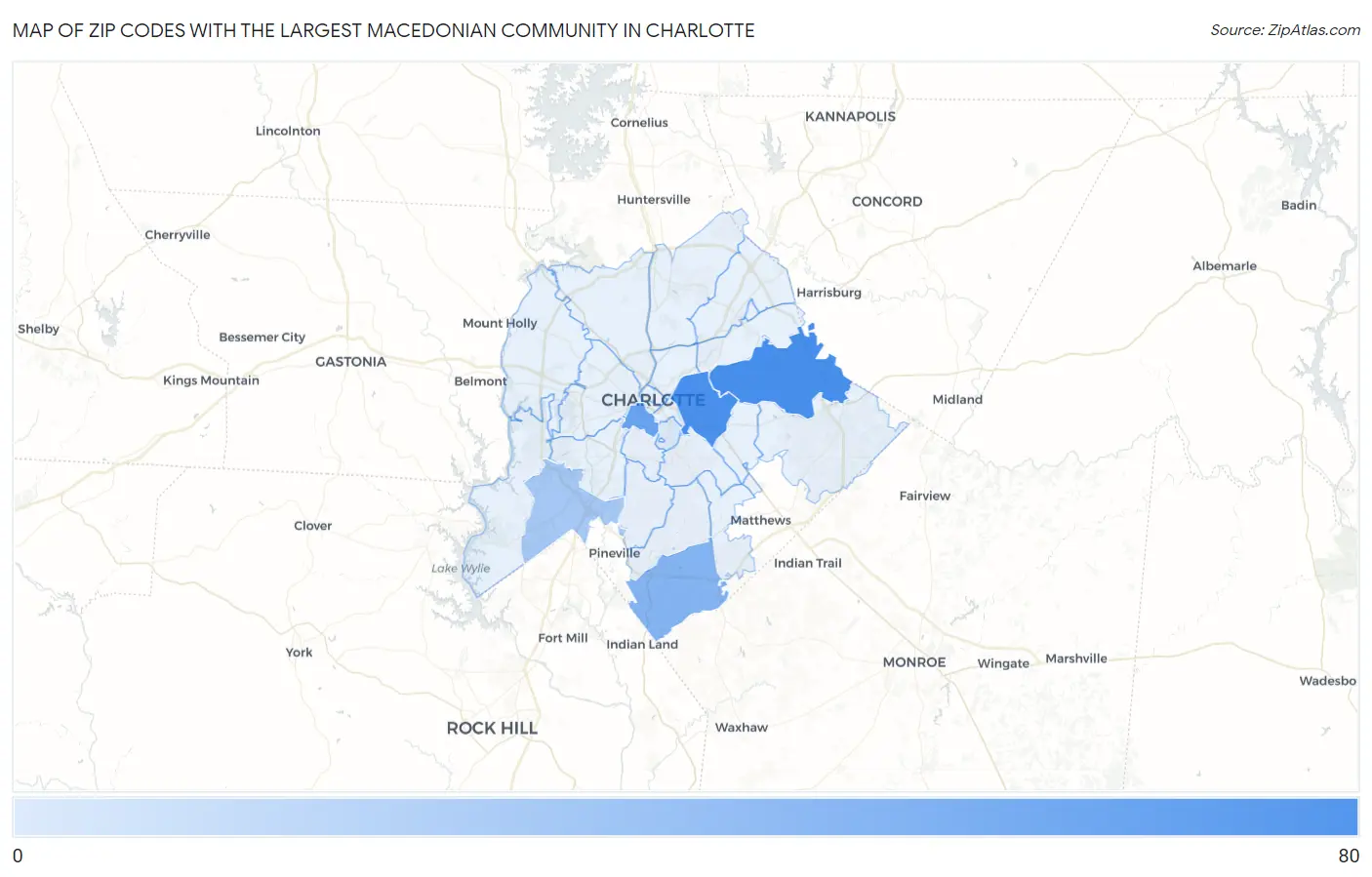Zip Codes with the Largest Macedonian Community in Charlotte Map