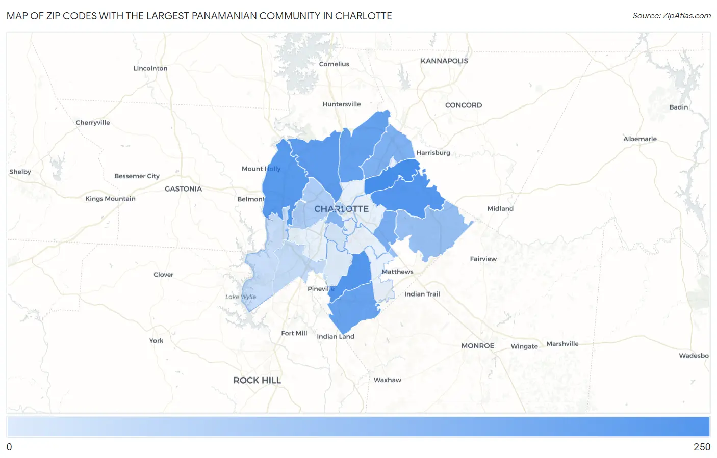 Zip Codes with the Largest Panamanian Community in Charlotte Map
