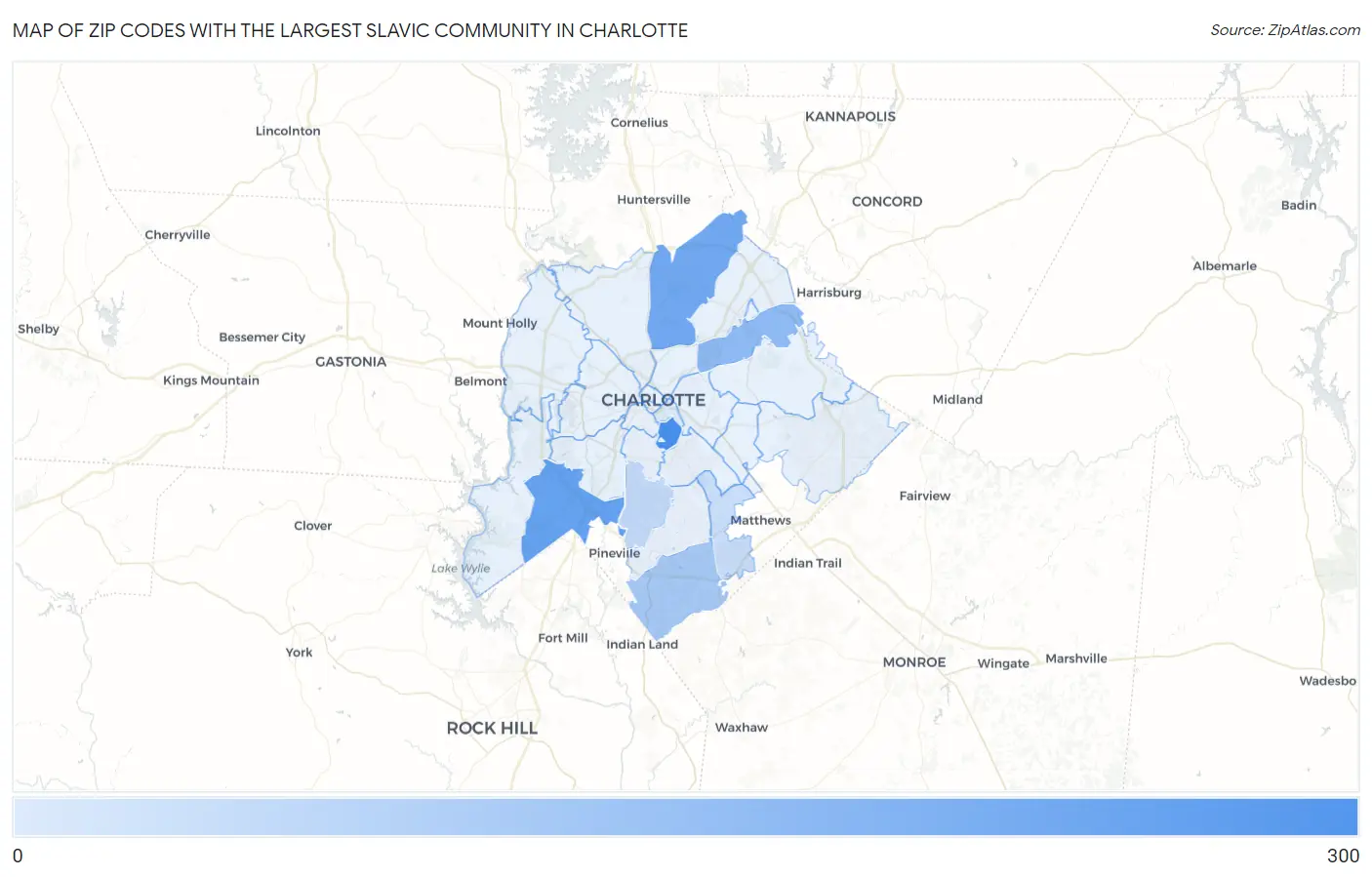 Zip Codes with the Largest Slavic Community in Charlotte Map
