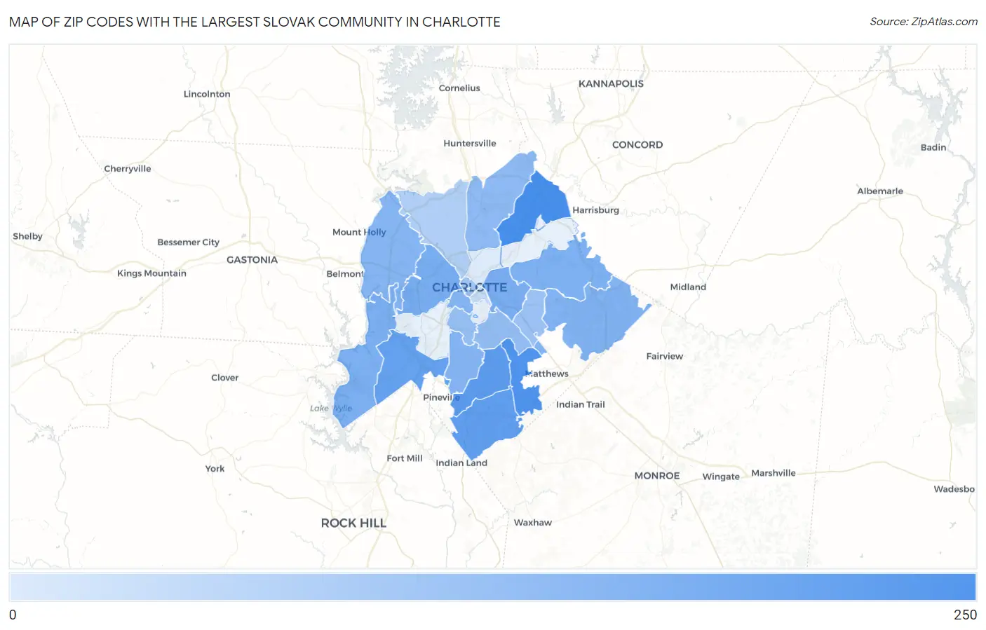 Zip Codes with the Largest Slovak Community in Charlotte Map