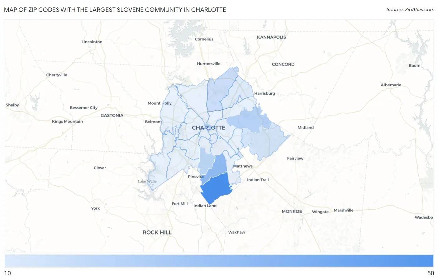 Zip Codes with the Largest Slovene Community in Charlotte Map