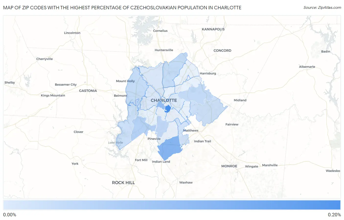 Zip Codes with the Highest Percentage of Czechoslovakian Population in Charlotte Map