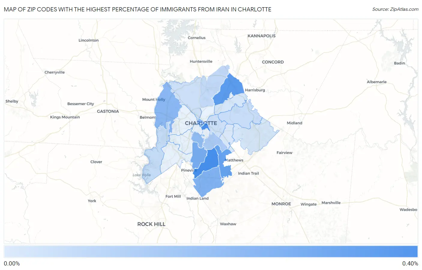 Zip Codes with the Highest Percentage of Immigrants from Iran in Charlotte Map