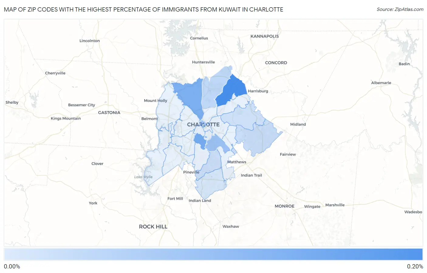 Zip Codes with the Highest Percentage of Immigrants from Kuwait in Charlotte Map