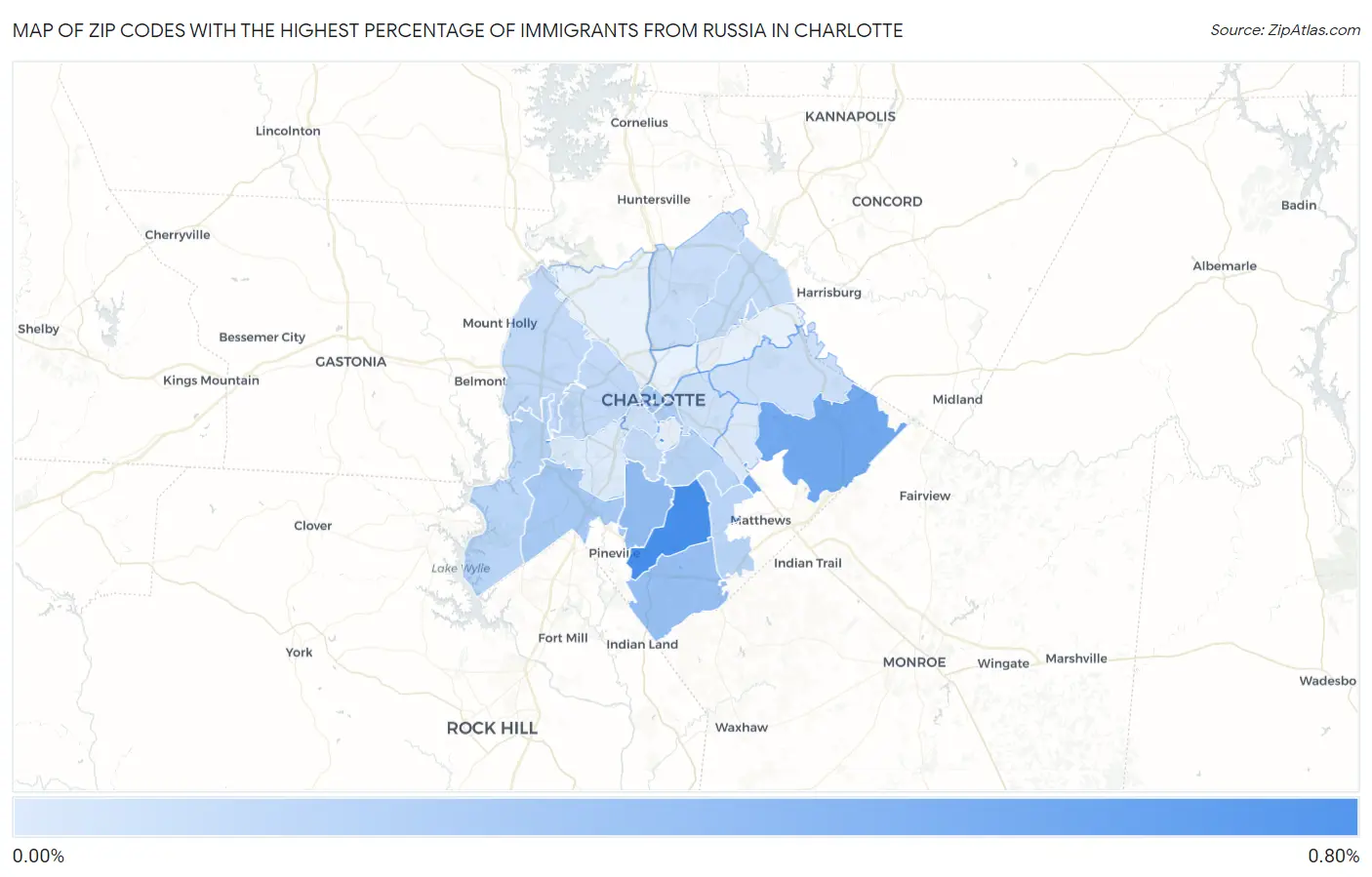 Zip Codes with the Highest Percentage of Immigrants from Russia in Charlotte Map