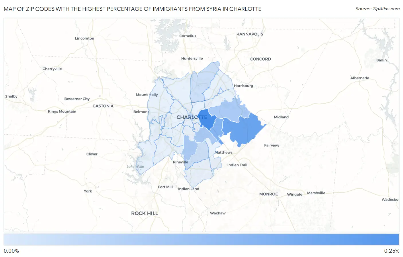 Zip Codes with the Highest Percentage of Immigrants from Syria in Charlotte Map