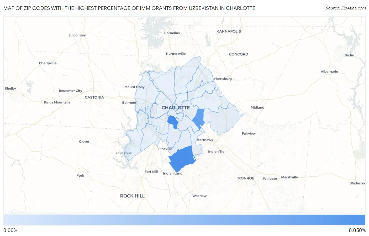 Zip Codes with the Highest Percentage of Immigrants from Uzbekistan in Charlotte Map