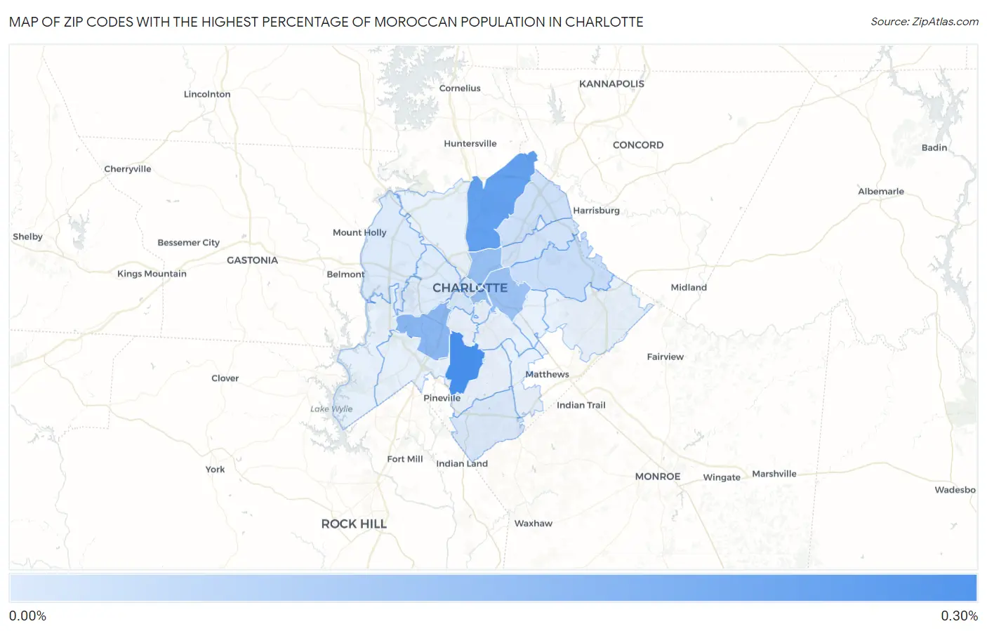 Zip Codes with the Highest Percentage of Moroccan Population in Charlotte Map
