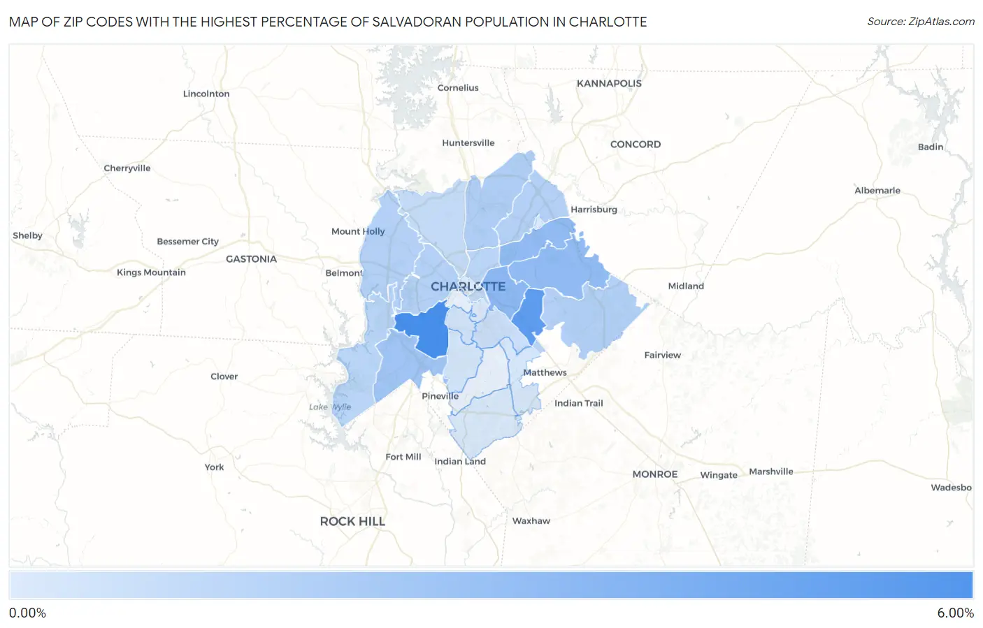 Zip Codes with the Highest Percentage of Salvadoran Population in Charlotte Map
