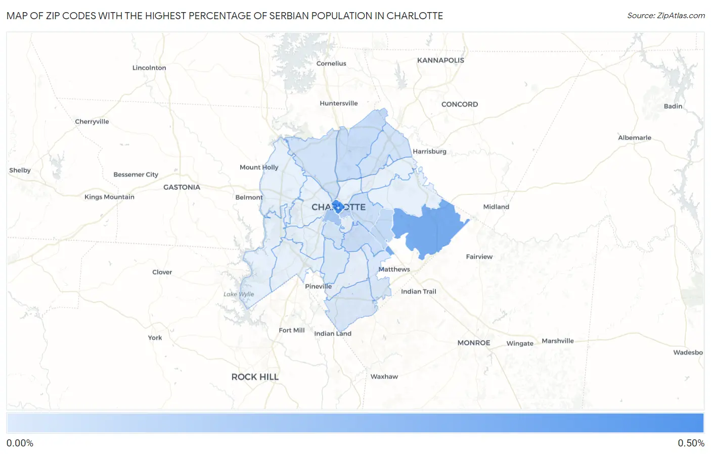 Zip Codes with the Highest Percentage of Serbian Population in Charlotte Map