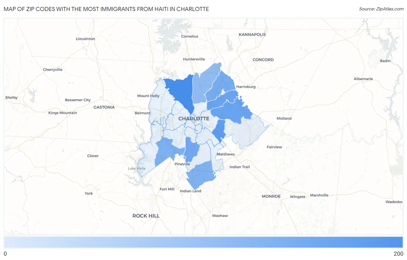 Zip Codes with the Most Immigrants from Haiti in Charlotte Map