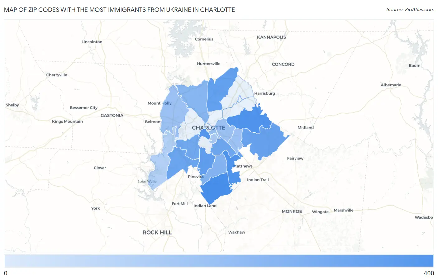 Zip Codes with the Most Immigrants from Ukraine in Charlotte Map