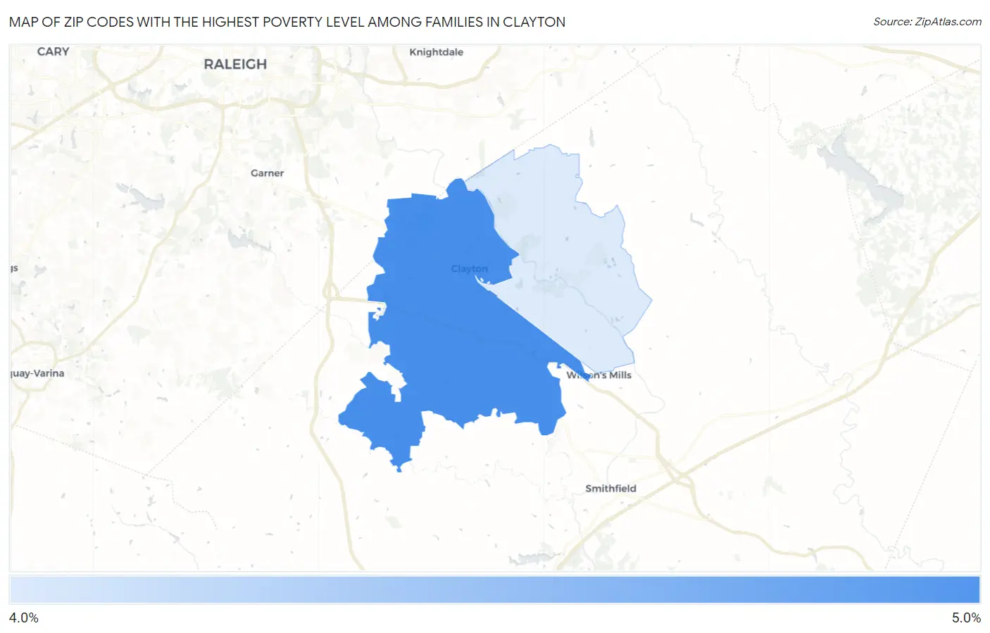 Zip Codes with the Highest Poverty Level Among Families in Clayton Map