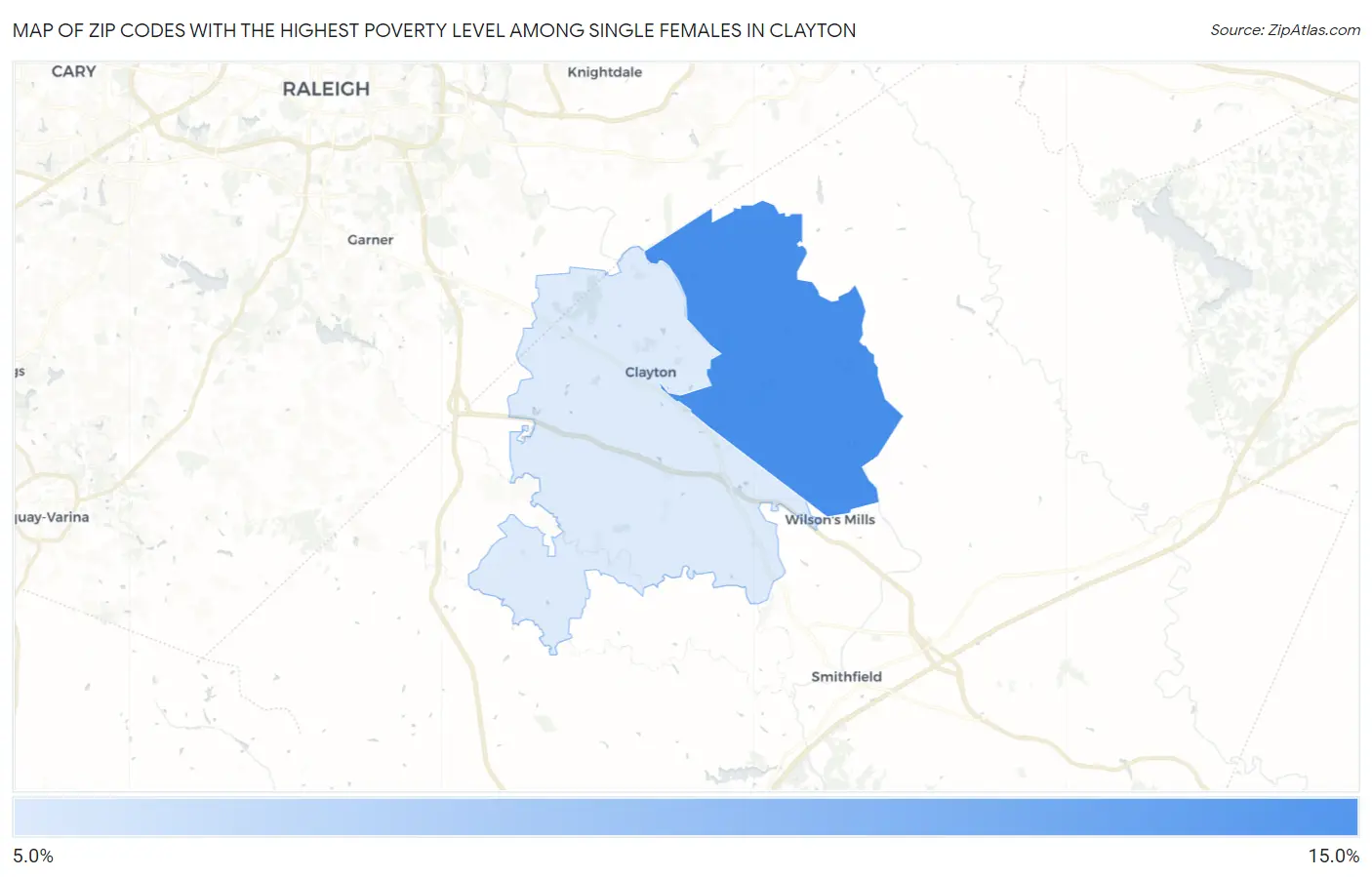 Zip Codes with the Highest Poverty Level Among Single Females in Clayton Map