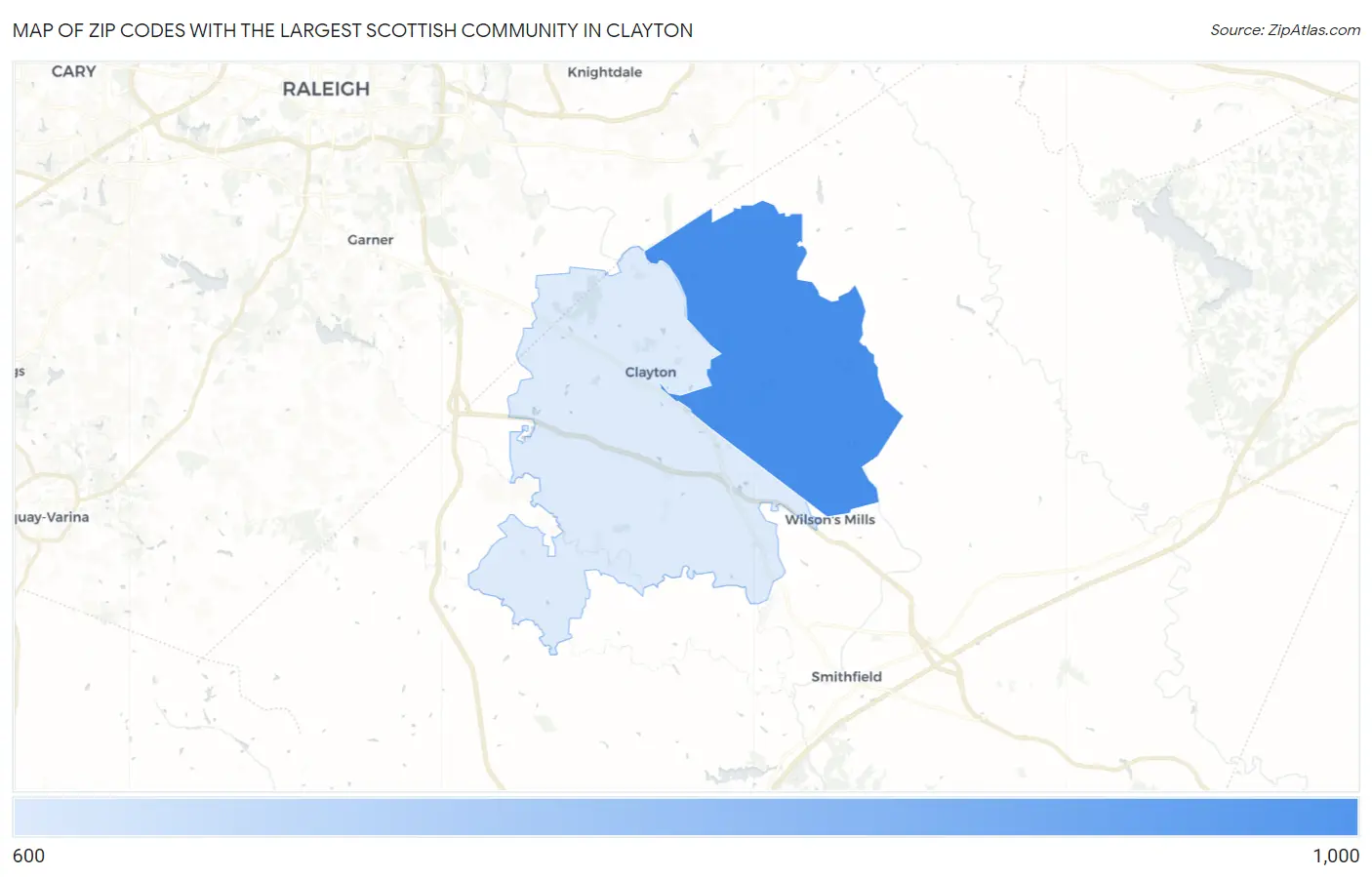Zip Codes with the Largest Scottish Community in Clayton Map