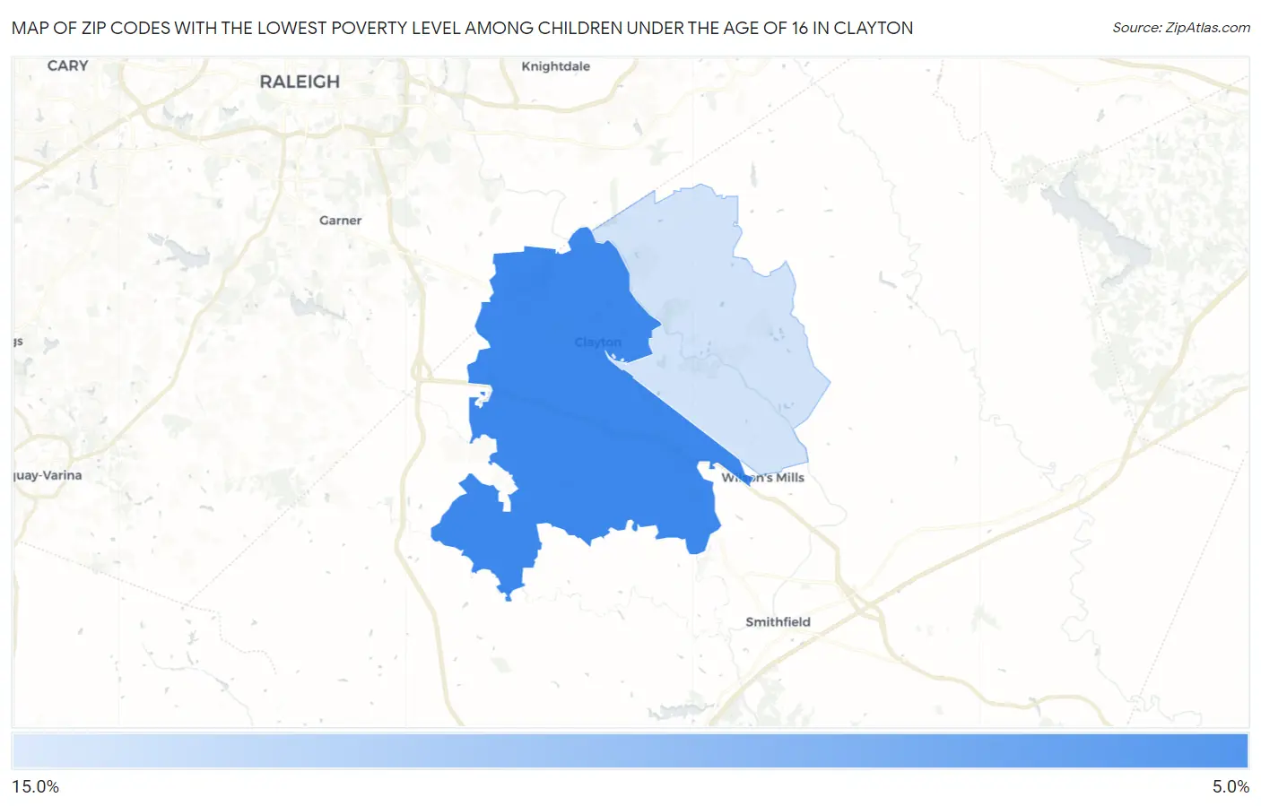 Zip Codes with the Lowest Poverty Level Among Children Under the Age of 16 in Clayton Map