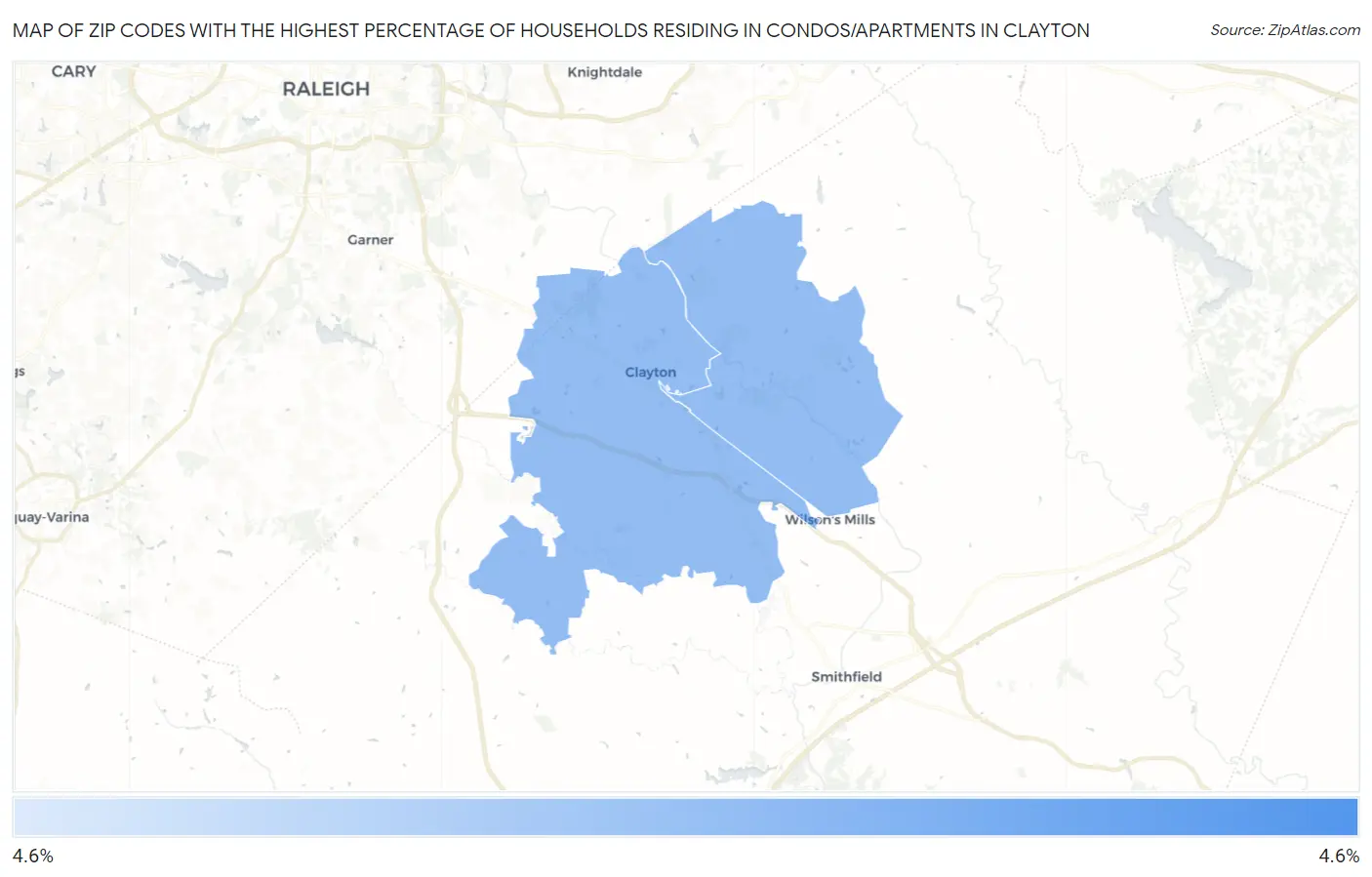Zip Codes with the Highest Percentage of Households Residing in Condos/Apartments in Clayton Map