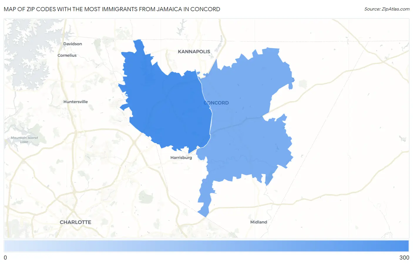 Zip Codes with the Most Immigrants from Jamaica in Concord Map