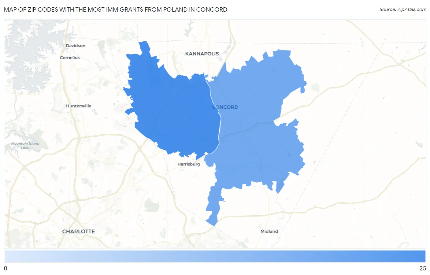 Zip Codes with the Most Immigrants from Poland in Concord Map