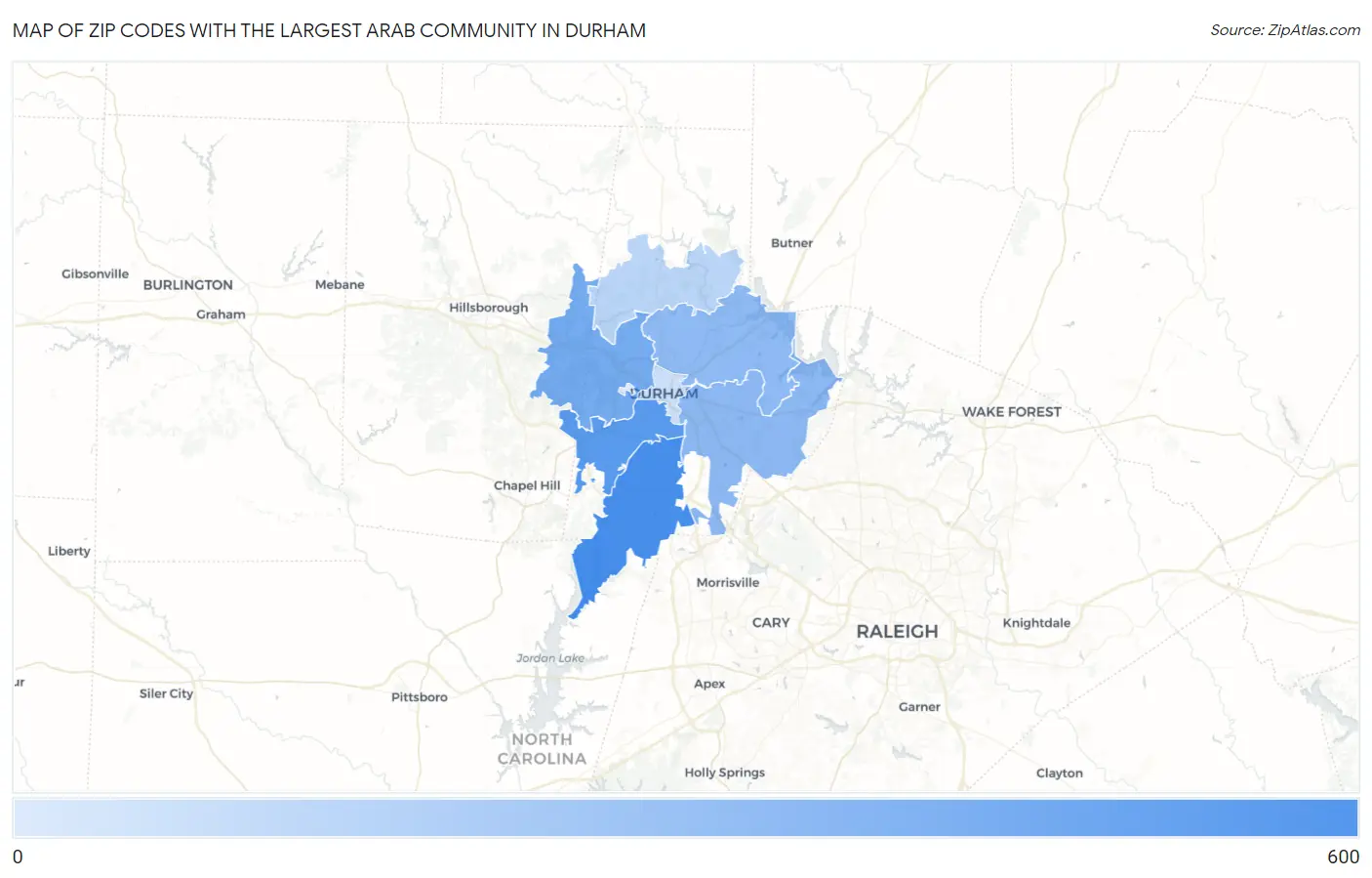 Zip Codes with the Largest Arab Community in Durham Map