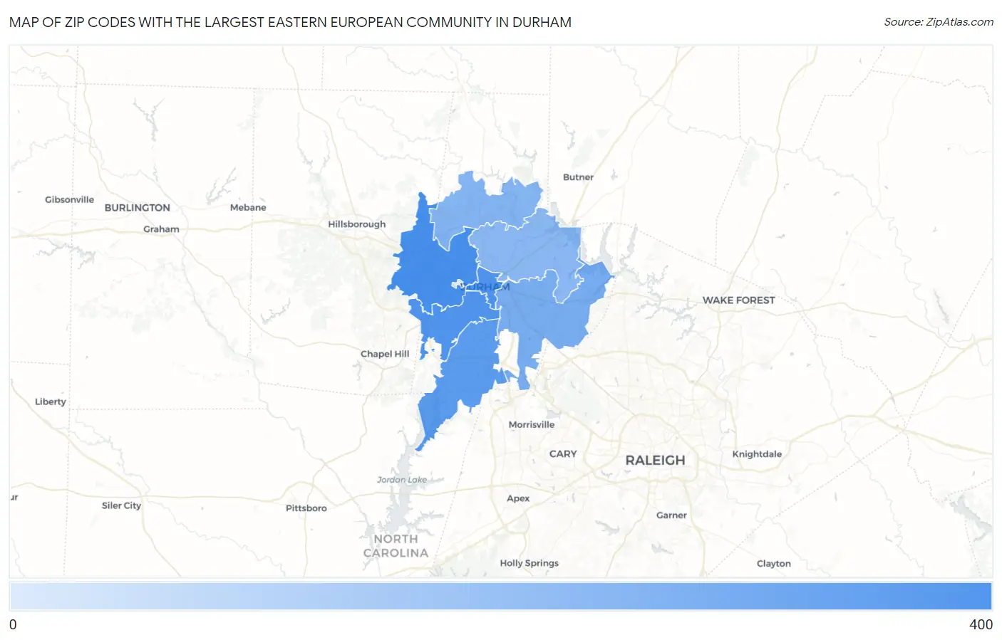Zip Codes with the Largest Eastern European Community in Durham Map