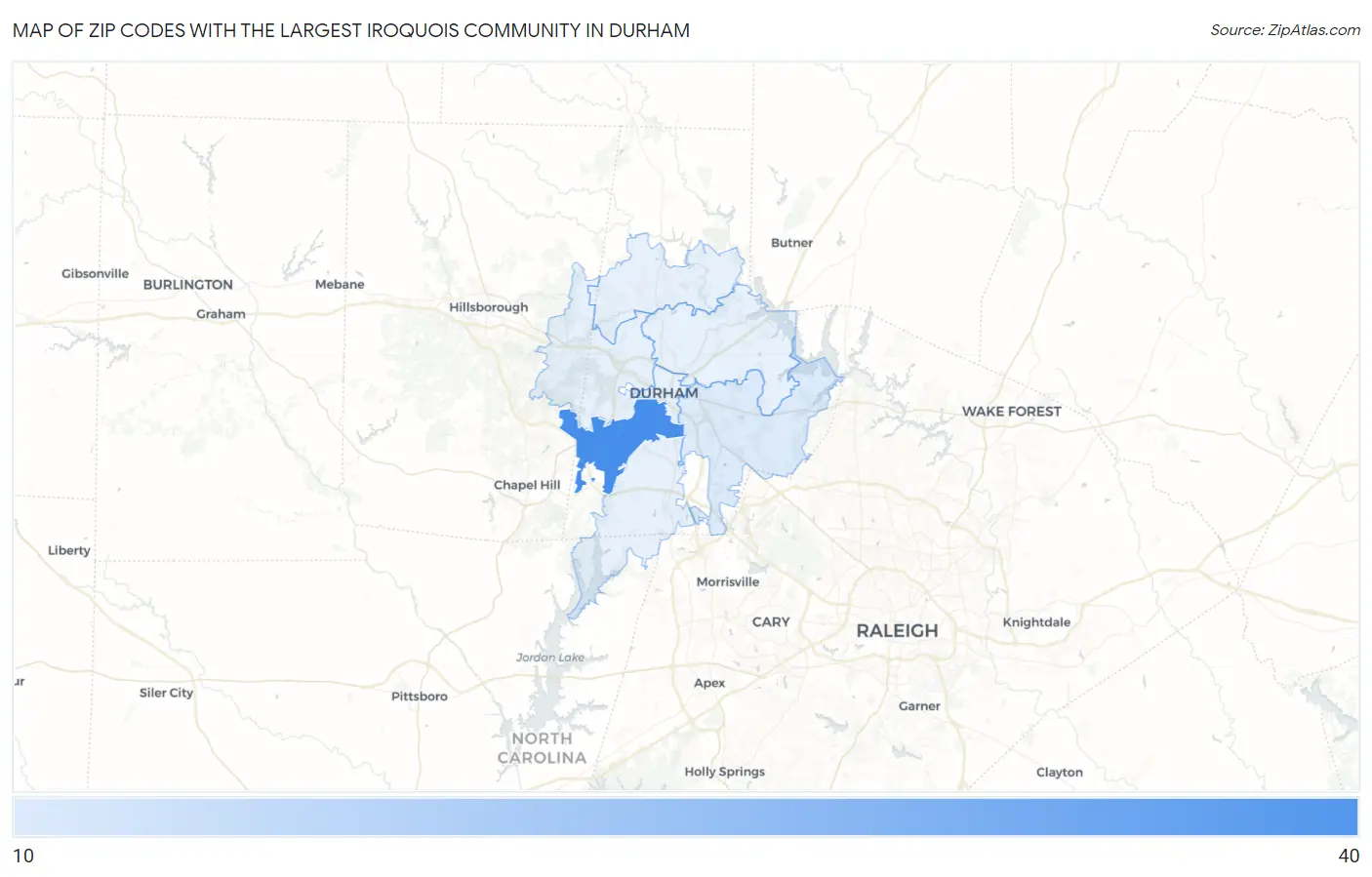 Zip Codes with the Largest Iroquois Community in Durham Map