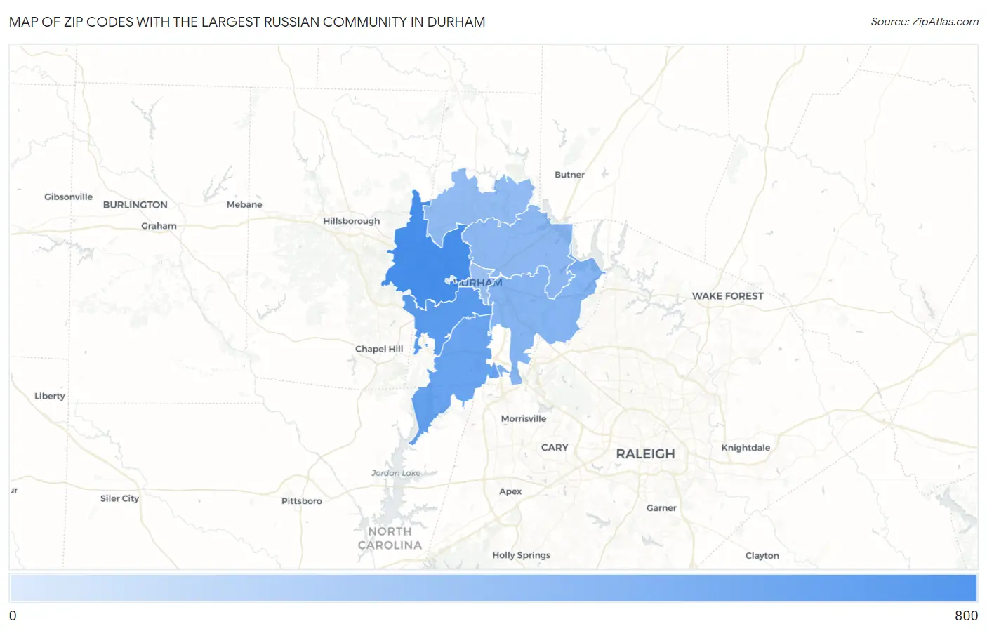 Zip Codes with the Largest Russian Community in Durham Map