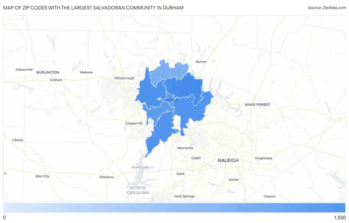 Zip Codes with the Largest Salvadoran Community in Durham Map