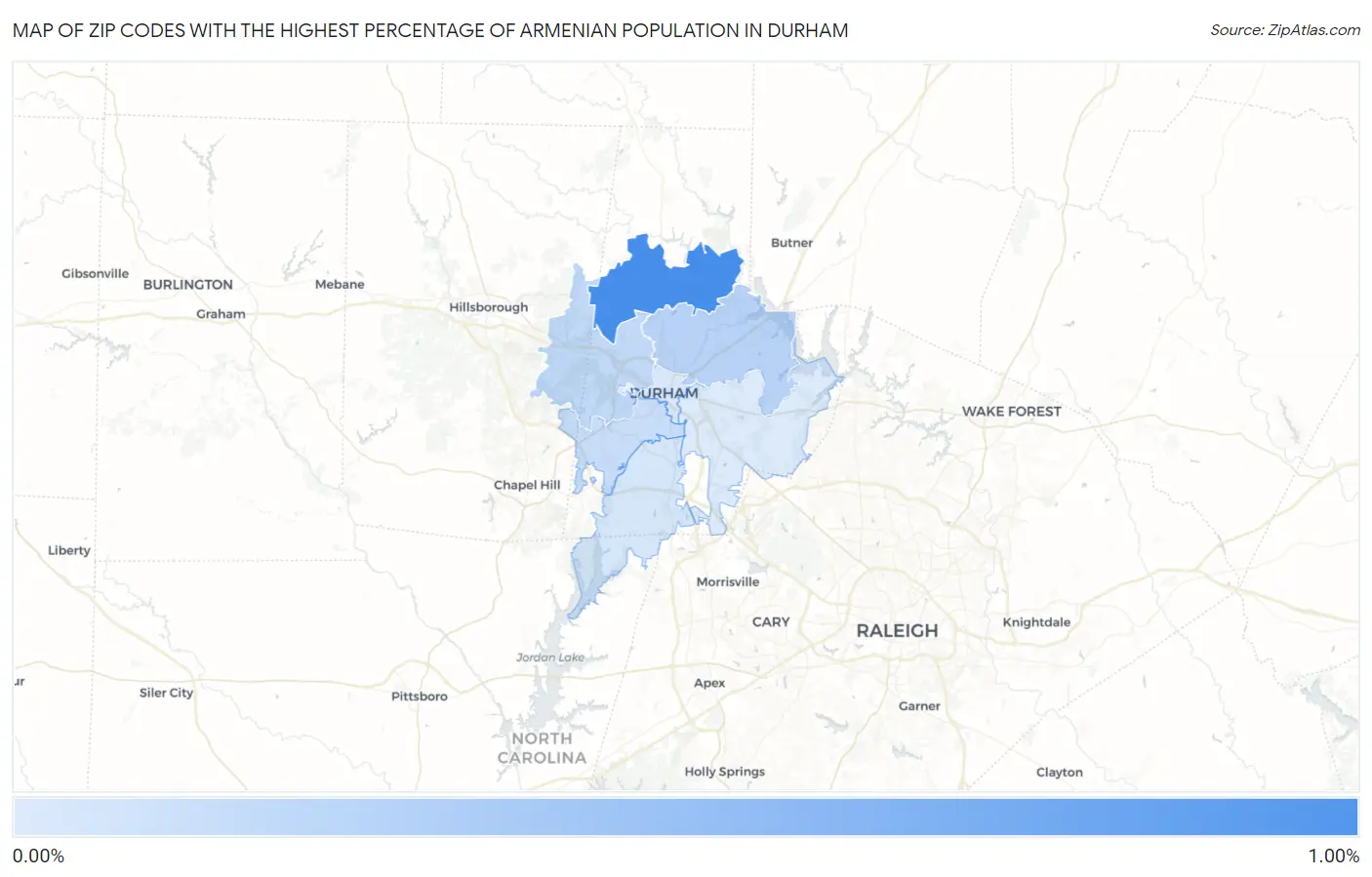 Zip Codes with the Highest Percentage of Armenian Population in Durham Map