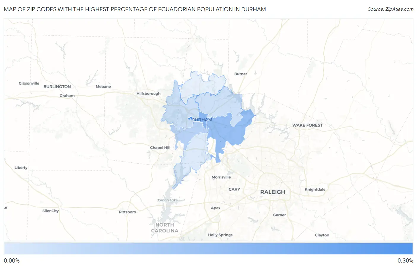 Zip Codes with the Highest Percentage of Ecuadorian Population in Durham Map