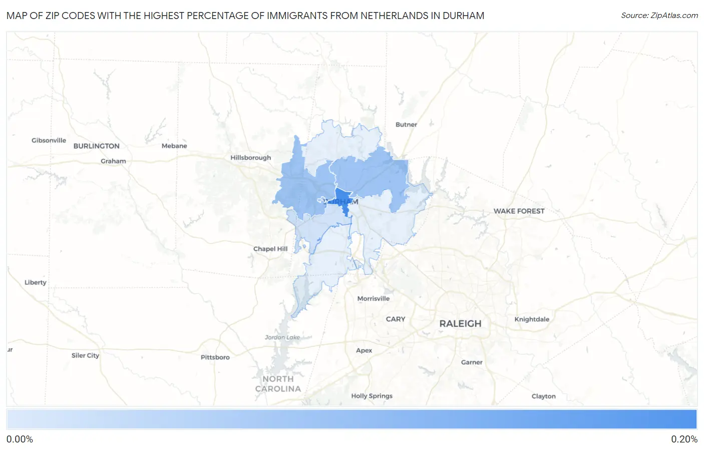 Zip Codes with the Highest Percentage of Immigrants from Netherlands in Durham Map