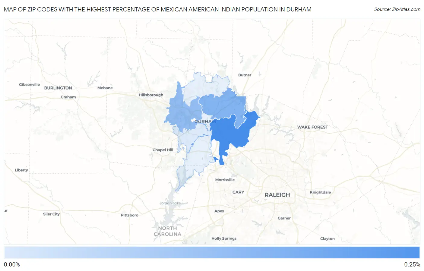 Zip Codes with the Highest Percentage of Mexican American Indian Population in Durham Map