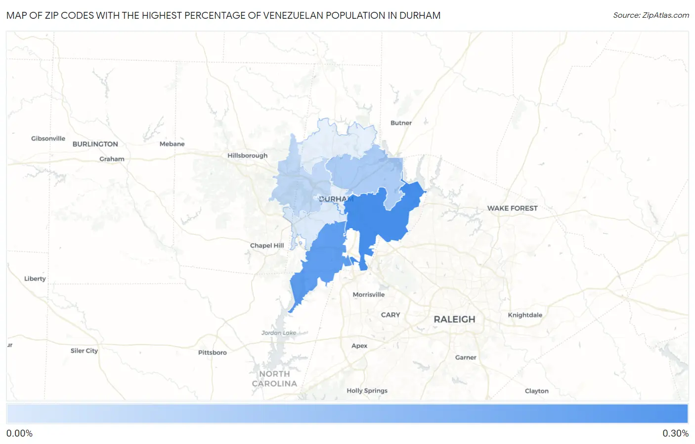 Zip Codes with the Highest Percentage of Venezuelan Population in Durham Map