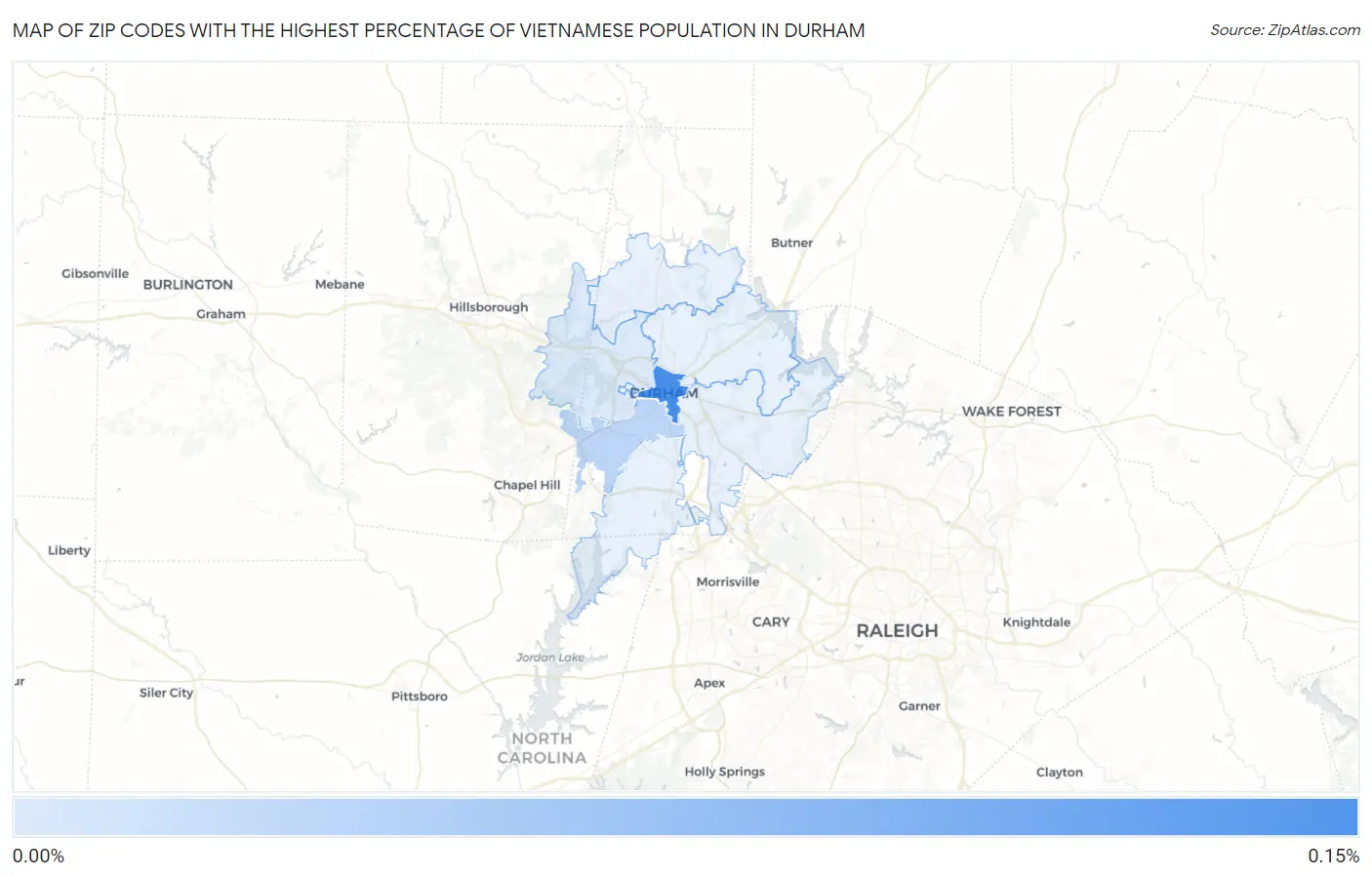 Zip Codes with the Highest Percentage of Vietnamese Population in Durham Map