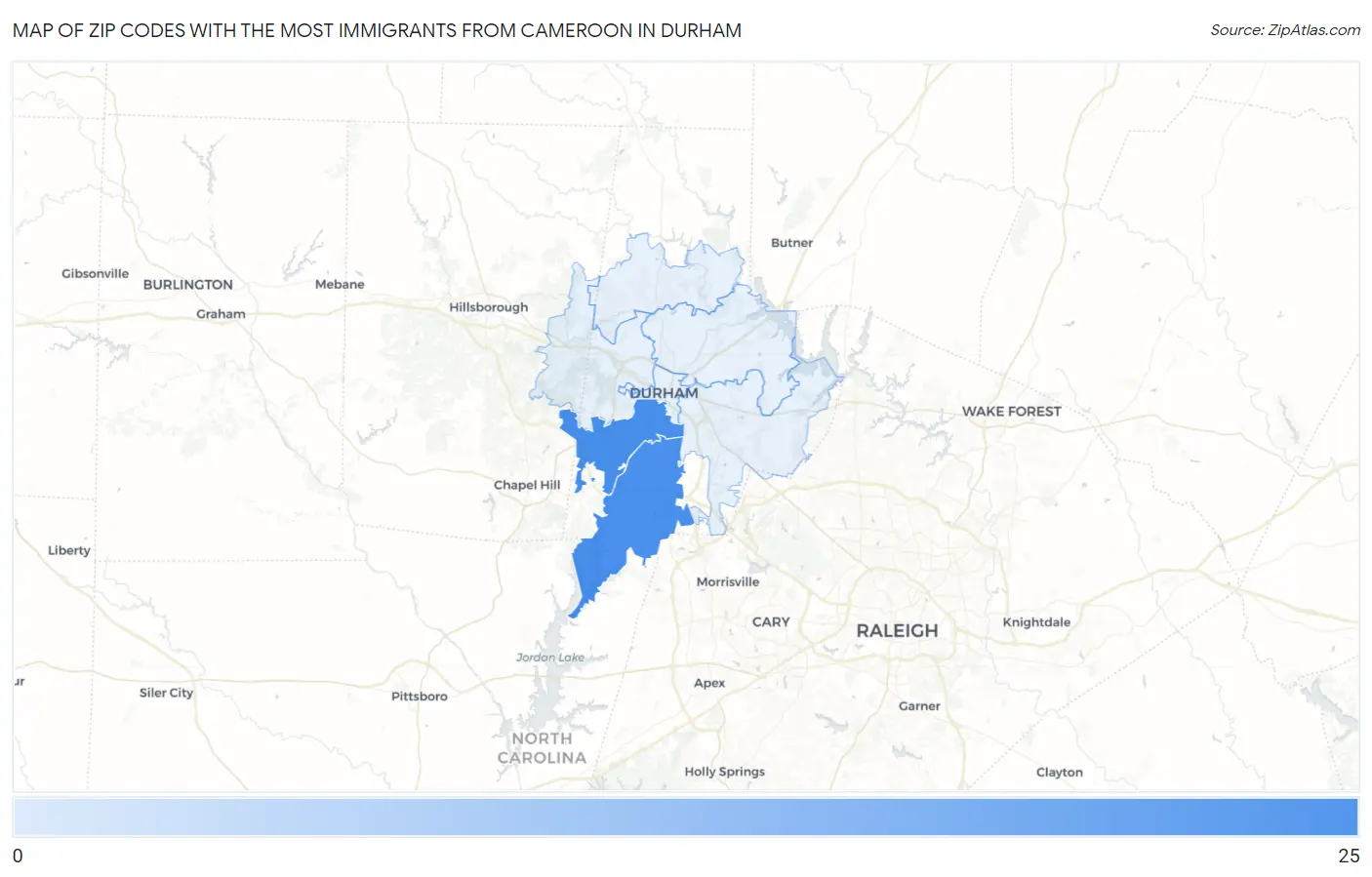 Zip Codes with the Most Immigrants from Cameroon in Durham Map