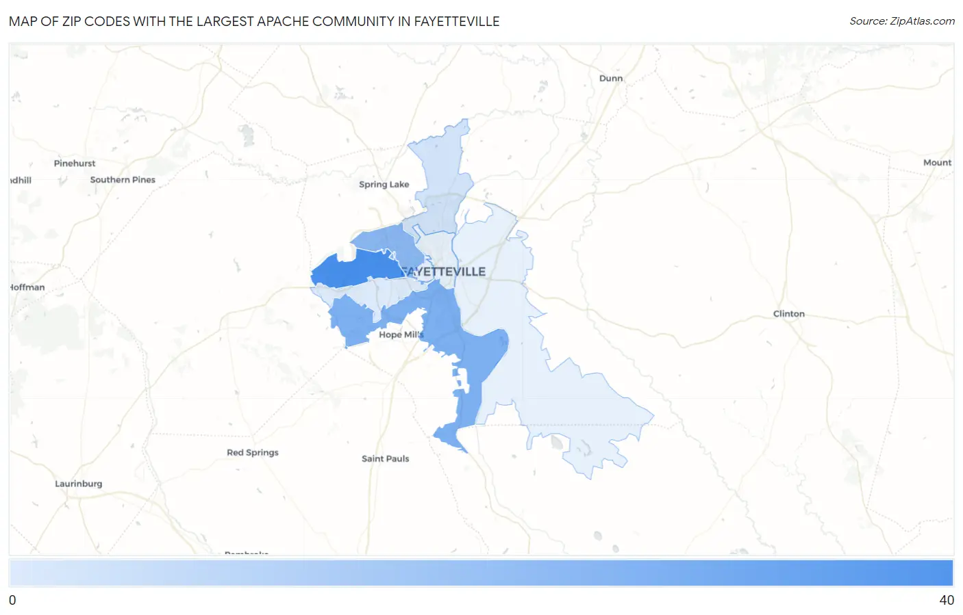 Zip Codes with the Largest Apache Community in Fayetteville Map