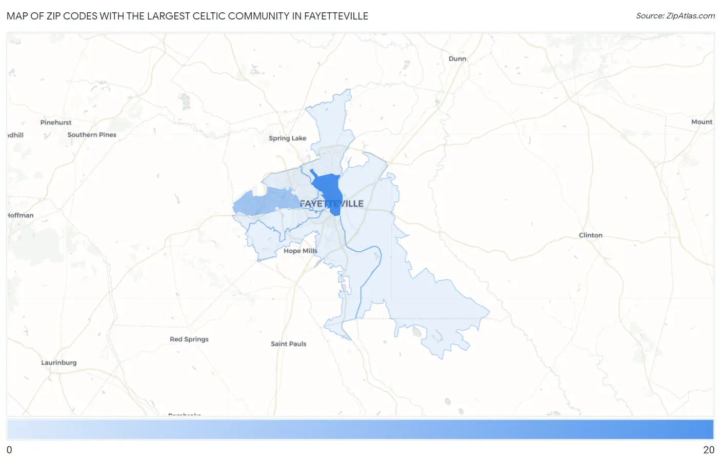 Zip Codes with the Largest Celtic Community in Fayetteville Map