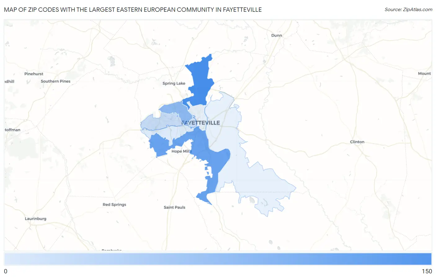 Zip Codes with the Largest Eastern European Community in Fayetteville Map