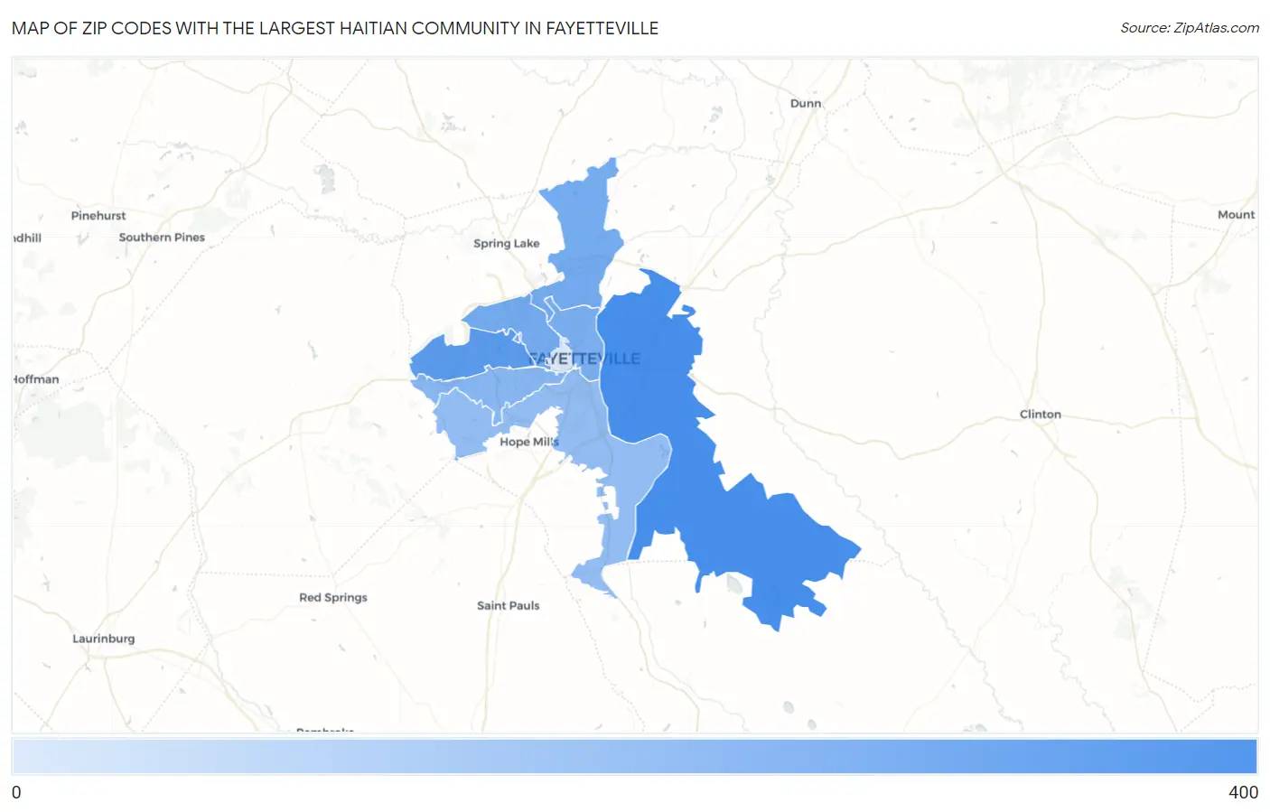 Zip Codes with the Largest Haitian Community in Fayetteville Map
