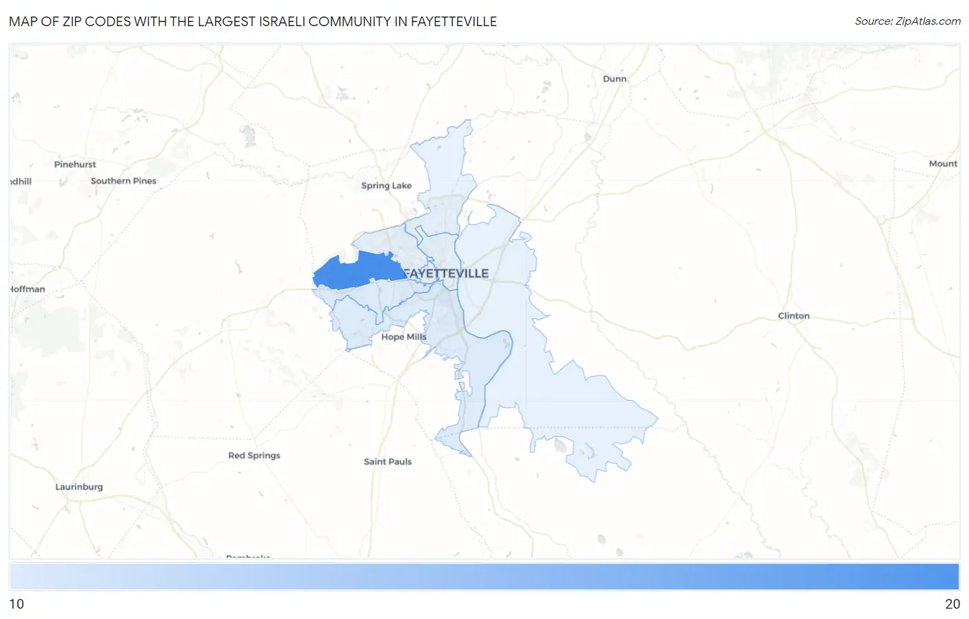 Zip Codes with the Largest Israeli Community in Fayetteville Map