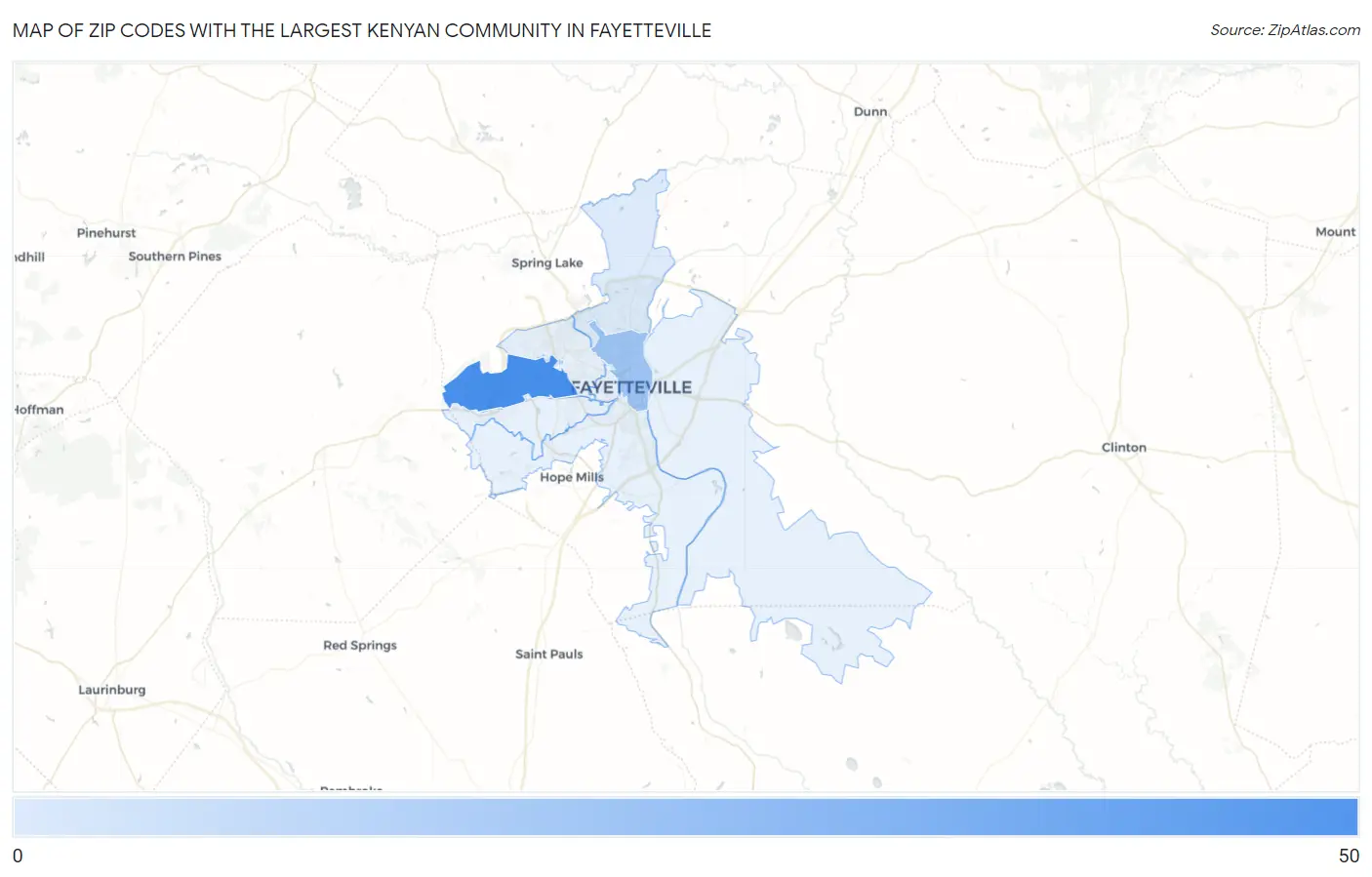 Zip Codes with the Largest Kenyan Community in Fayetteville Map